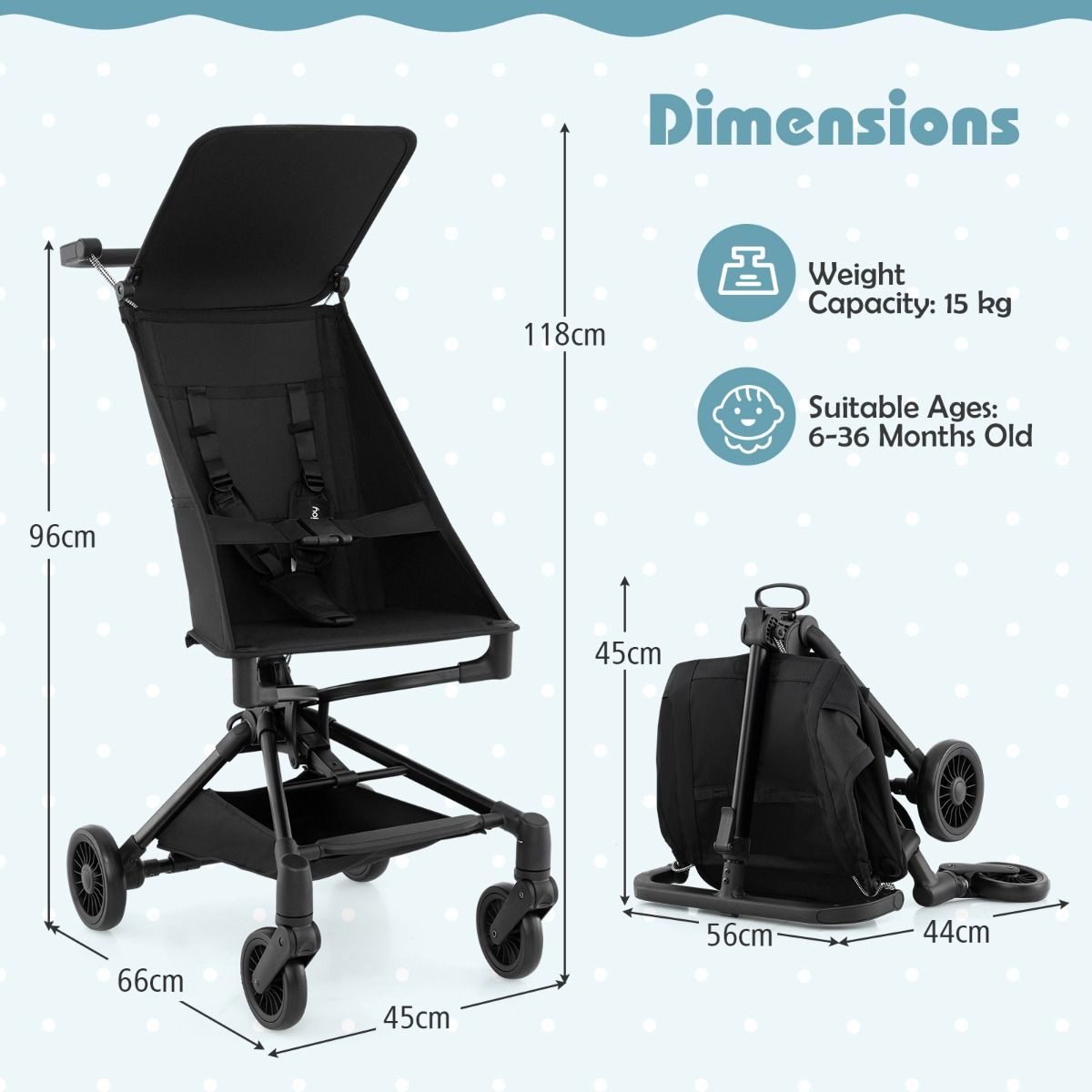 Coast Kinderwagen - Opvouwbaar en lichtgewicht - All-terrain wielen - Zwart