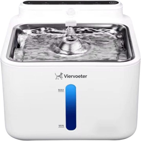 Viervoeter Draadloze Drinkfontein RVS - Sensor Waterfontein voor Kat en Hond - Inclusief filter - 3,2L - 30d batterijduur - Fluisterstil - Wit