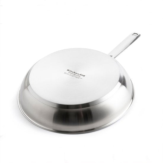 KitchenAid RVS Koekenpannenset 3-delig 20/24/28cm - PFAS-vrije antikleeflaag - Pannenset inductie - Keramische pan - Ovenbestendig tot 220°C - Zilver