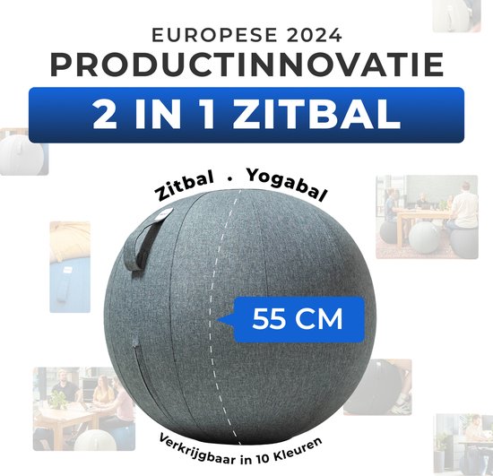 Backerz Zitbal 55 CM - Zitballen met Hoes Linnen - Ergonomische Bureaustoel Kantoor en Thuis - Luxe Yoga Bal - Antraciet