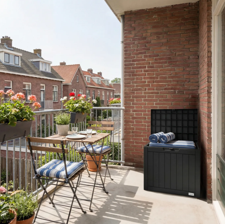 LifeGoods Opbergbox XXS 118L - Tuinkussen Opbergbox - Waterdicht - Weerbestendig - Houtlook - Met Slothouder - Grijs