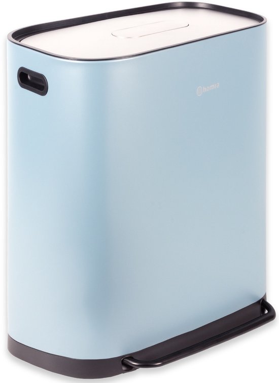 Homra Rockx Prullenbak 60 Liter - Duo Pedaalemmer 2X30L met Geurfilter - RVS Afvalscheidingsprullenbak 2 Vakken - Recycle Afvalbak - Vuilnisbak Keuken - Afvalemmer Afvalscheiding - Dubbele Prullenbakken Blauw