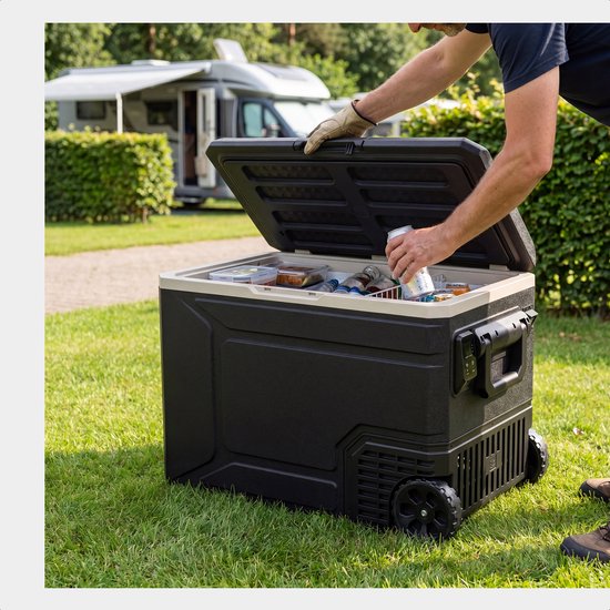 Auronic Elektrische Koelbox - Compressor - 80L - 12V en 240 volt - Camping Koelkast - Frigobox Auto - Met Wielen en Hendel - Zwart