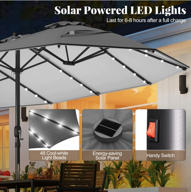 Coast LED-parasol met standaard – 260 x 250 cm – Grijs