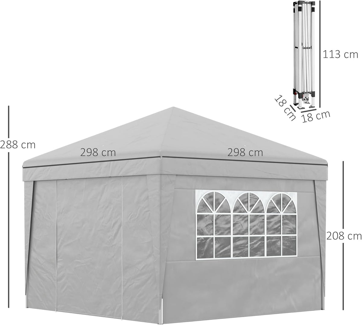 Outsunny Partytent - Paviljoen - Opvouwbaar - Met Zijwanden - Met Draagtas - 298 x 298 cm – Grijs