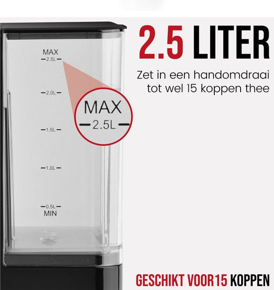 DistinQ Heetwaterdispenser - 2.5L - RVS - BPA vrij - 2600W - 30x15x30 cm - Zwart|Zilver