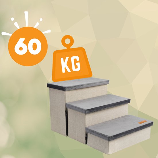 By Cee Cee – Hondentrap Met Opbergruimte – 60 x 40 x 33 cm – Voorzien Van 3 Treden En Opvouwbaar Design – Voor Bank Of Bed – Antraciet MDF