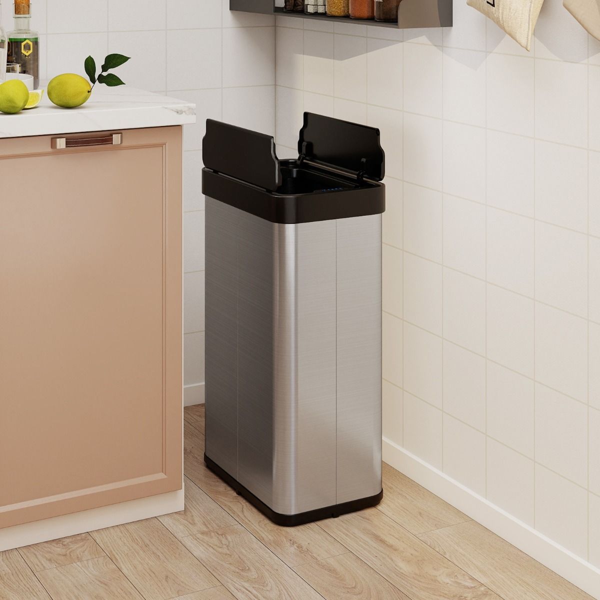 Coast Sensor Prullenbak - automatische opening en sluiting - 60 liter - zwart/zilver