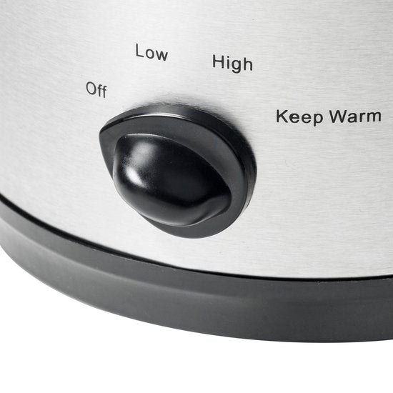 Bestron Slowcooker, met 3 programma's, keramische pan & glazen deksel, voor 2 Personen, 1,5L capaciteit, vatwasserveilig, 120 Watt, kleur: zilver