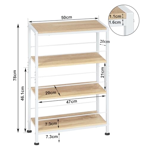 Woltu Hoekplank met 4 Niveaus Nordic Stijl - Hout en Metaal Licht Eiken + Wit - 50 x 20 x 78 cm