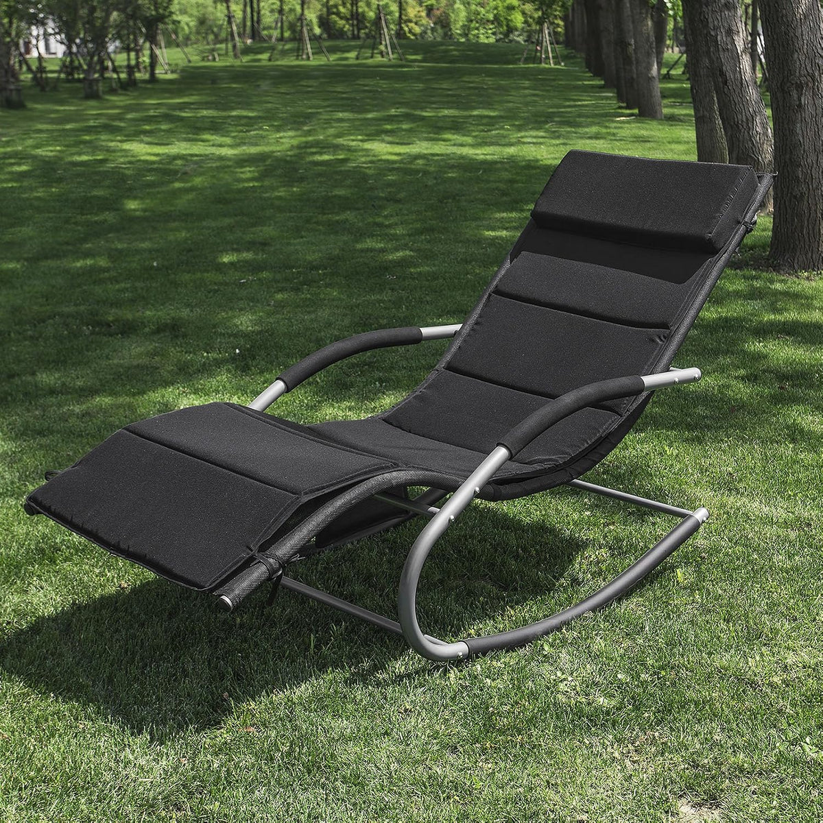 SoBuy OGS28-P02 Ligkussen voor Schommelstoel - Met Hoofdsteun - Wasbaar - 170 x 50 cm - Zwart