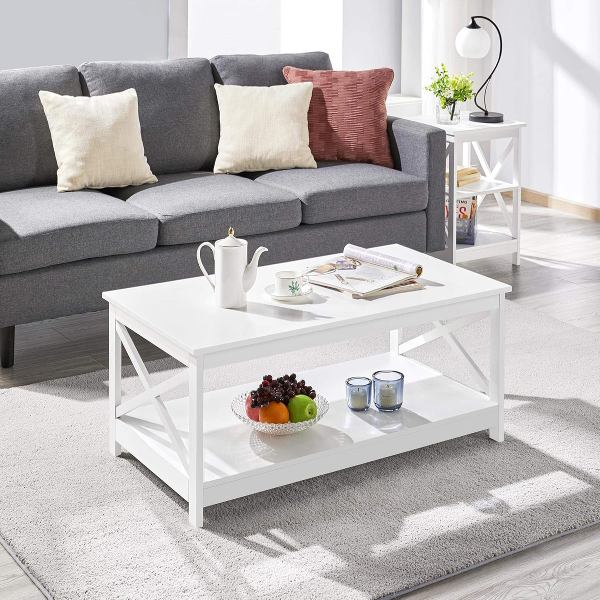 Salontafel met 2 Legplanken en X-Vormig Frame 100 × 50 × 45 cm Wit