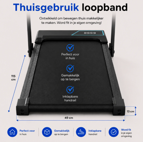 Sportfloww Elektrische Loopband - 1-12 km/u - 9% Helling - Inklapbaar - App & Afstandsbediening - Zwart