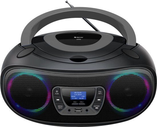 Denver Draagbare DAB Radio CD Speler Kinderen - Bluetooth - Lichteffecten - Boombox - AUX - FM - TDB212GREY