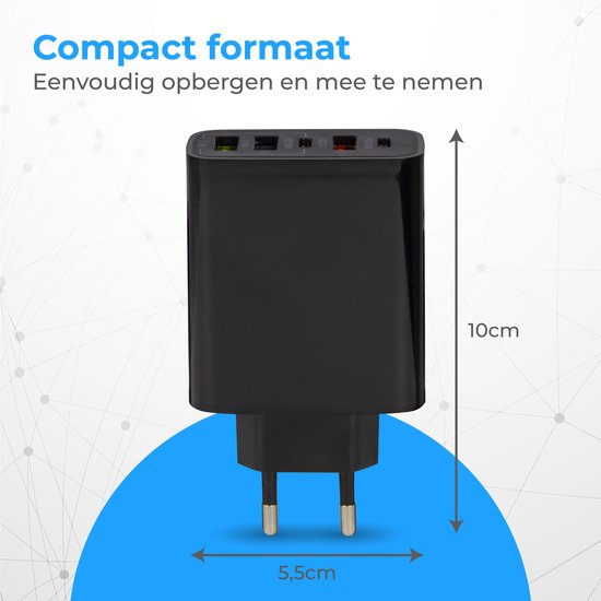 Nuvance - USB Adapter - 5 Poorten - USB Stekker - USB Oplader - Geschikt voor iedere USB Kabel - Zwart