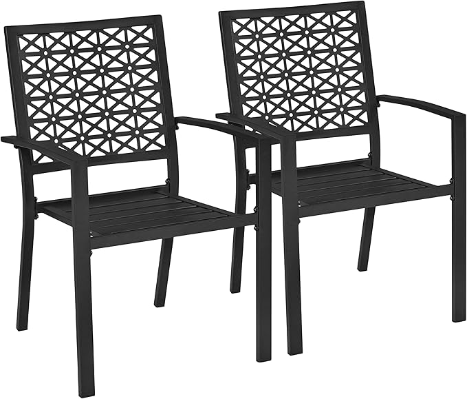 Yaheetech Tuinstoelen - Set van 2 - Stapelbaar - Staal - Zwart