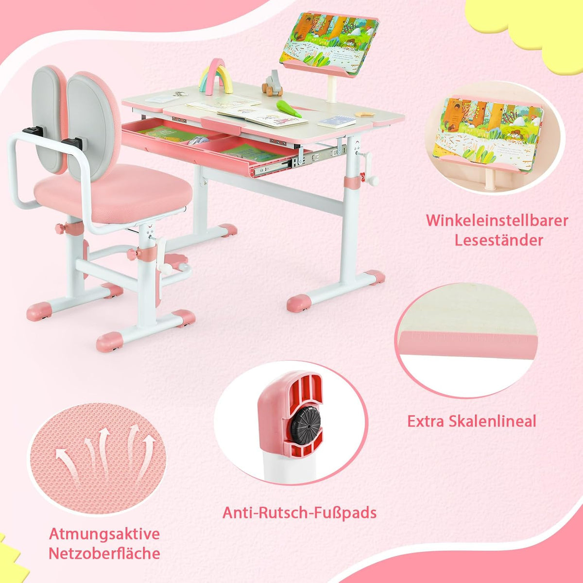 Coast Kinderbureau met stoel - Hoogte verstelbaar - Max. 110 kg - 80 x 52 x 73 cm - Roze