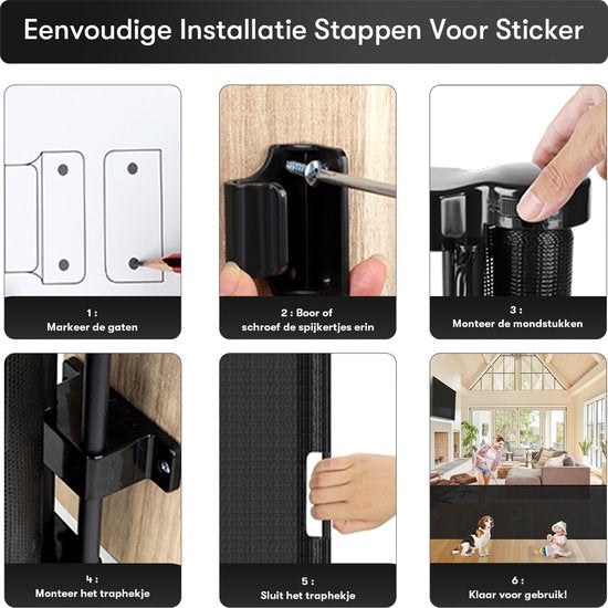 Oprolbaar Traphekje met stickerfunctie - Veiligheidshekje - Verstelbaar - Hondenhekje - Traphekje zonder boren - Kinderhekje - Voor dieren en kinderen - 10 tot 150 cm breed - Wit - Sweet Sprout