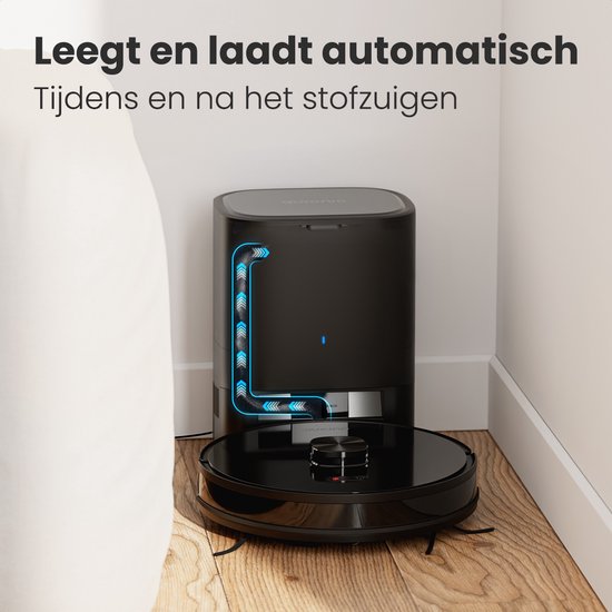 Auronic Robotstofzuiger – Dweilfunctie & Lidar Navigatie – Tot 180 min Gebruiksduur – 4000Pa Zuigkracht – 34,5 x 34,5 x 9,7 cm – Zwart