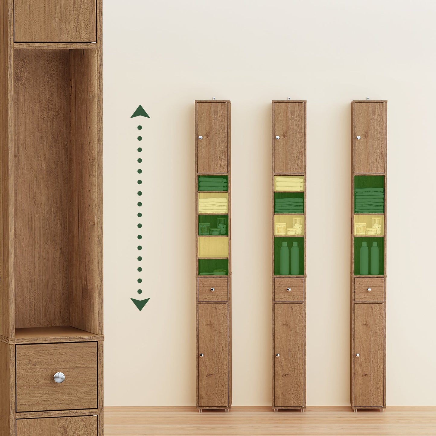 SoBuy BZR34-II-PF Hoge Badkamerkast Vrijstaand Compact - Naturel Hout - 20x20x180 cm