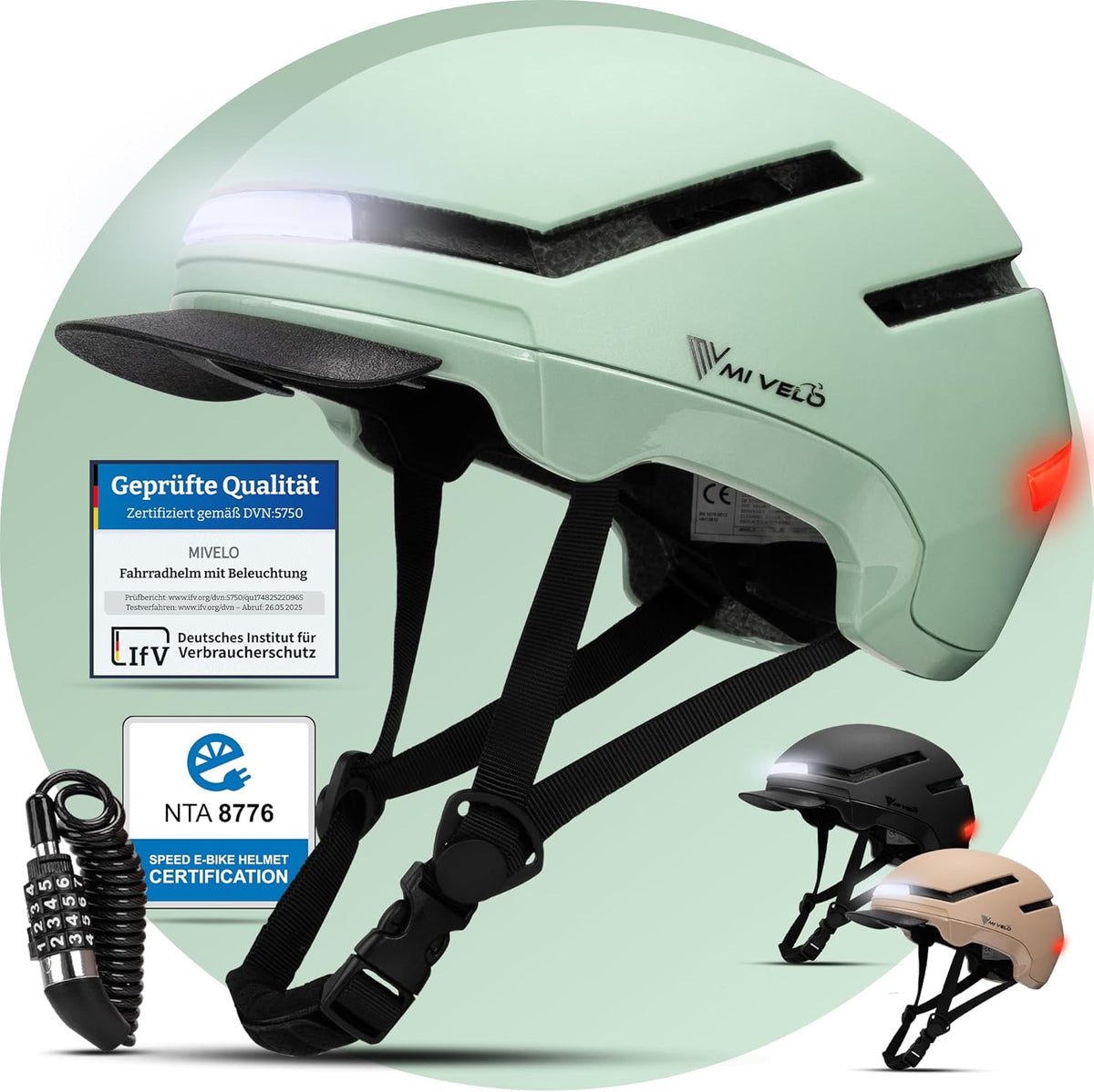 Mivelo Unisex Fietshelm NOVA - Met Lampje - NTA Gecertificeerd tot 45km/h - Mint - Maat M (54-58 cm)