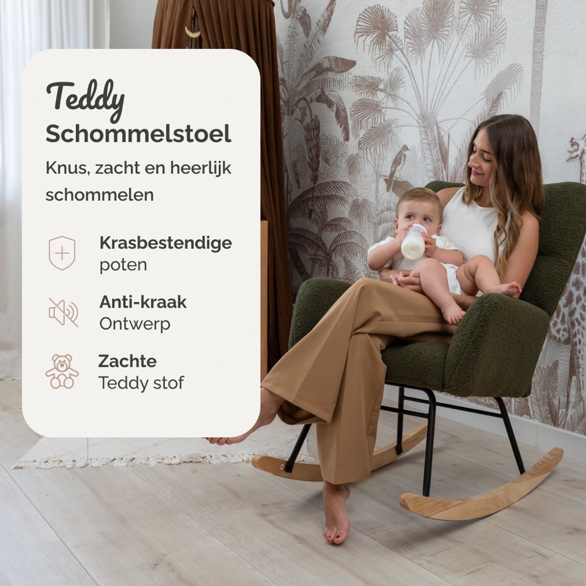 SITTT Noella schommelstoel - donker groen - 70x96x97 cm - relaxstoel & babykamer fauteuil