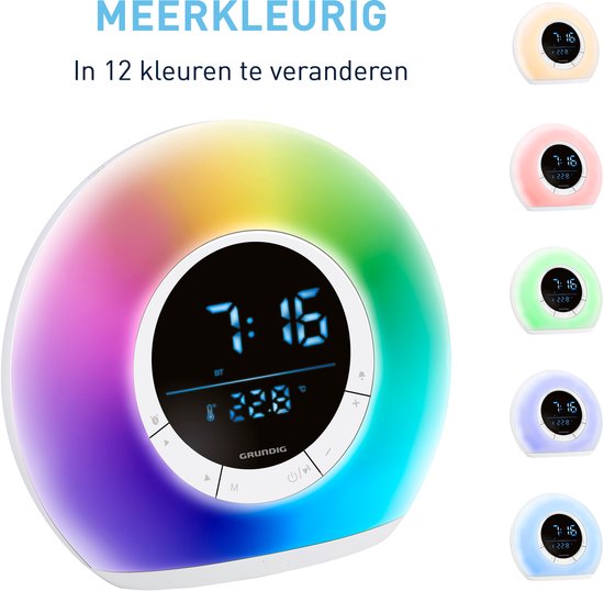 Grundig Wake-Up Light Wekker – Digitale Wekker met Radio en Bluetooth – Lichtwekker met LED-Display – Wake up Light - Wit