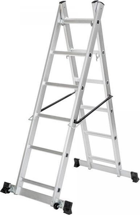 TecTake 3-in-1 Multifunctionele Ladder & Steiger - Verstelbaar – 150 kg Draagvermogen – Max. Hoogte 275 cm –Zilver