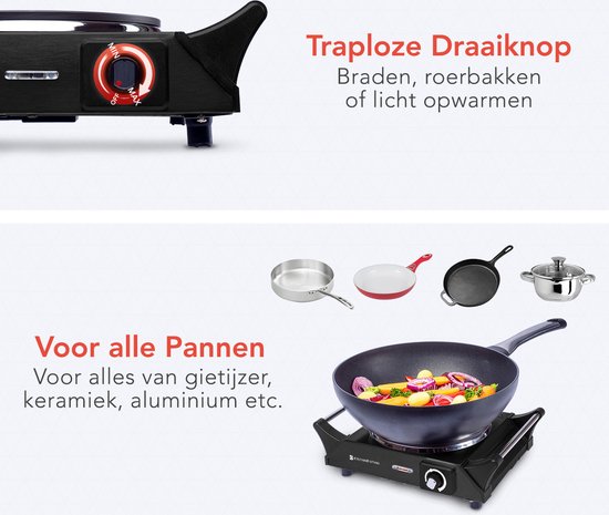 KitchenBrothers Elektrische Kookplaat - 1 Pits - 1500W - Zwart