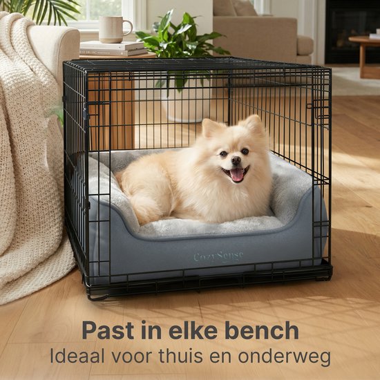 CozySense® Orthopedisch Hondenkussen 60x42 cm Maat S - Waterdicht & Wasbaar - Benchkussen en Hondenbed - Ultra Zachte Sherpa Stof - Grijs & Antraciet