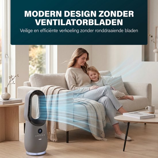 Princess Bladloze Torenventilator - 60 W – Krachtige & Stille Bladeless Fan met Afstandsbediening, Timer & LED‑Display – 75° Oscillatie – 3 Snelheden – 351582