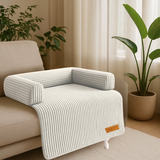 By Cee Cee Origineel Hondendeken Bank – Hondenkleed Bank - Hondenmand - Premium - Volledig Afritsbaar - Ribstof - Beige - 90x90 - Maat M