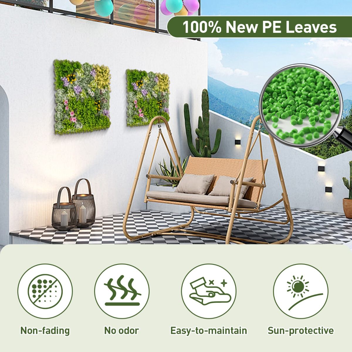 Coast Kunstplanten Wandpanelen - set van 2 - 3D kunsthaag - 10 soorten gemengde planten - 50 x 50 cm - groen en bruin