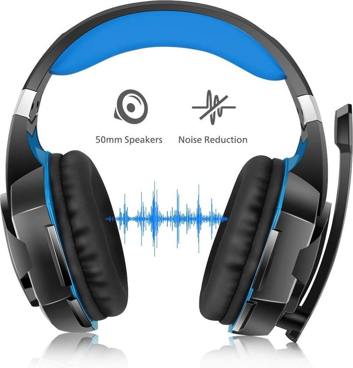 KOTION EACH G2000 gaming-headset - Zwart/Blauw - Geschikt voor PS4, Xbox One, Switch & Windows