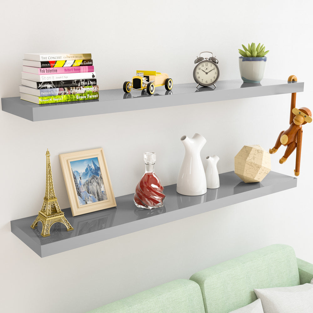 Casaria Wandplank Zwevend - 110 cm 15kg Belastbaar - Hoogglans Grijs