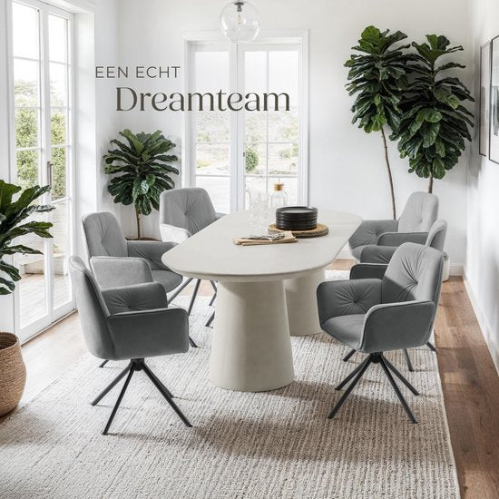 tectake® Draaifauteuil Lenia - Set van 2 Draaifauteuils met Armleuning - Draaibare Eetkamerstoel - Draaibare Fauteuils - Gestoffeerd - Fluweellook Antraciet/Zwart