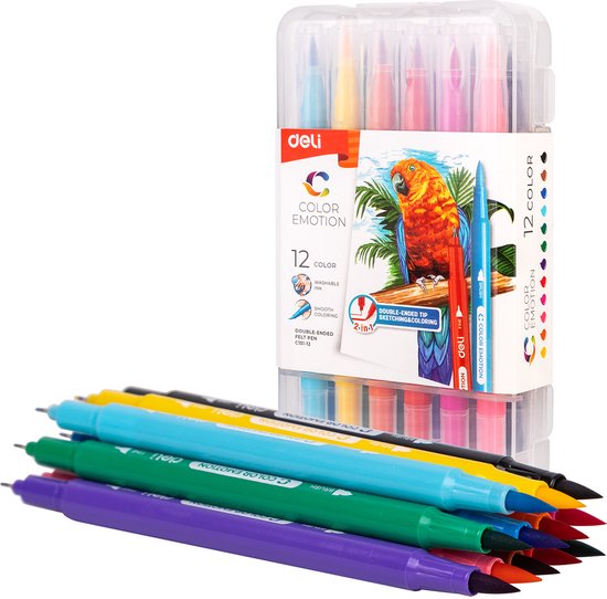 Viltstiften dubbel Deli - 12 kleuren