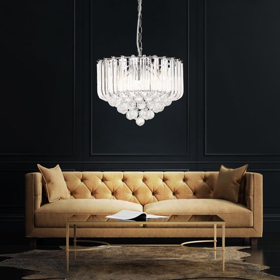 Kroonluchter Globo Minnesota LED - Chroom met heldere acryldecoratie en acrylkristallen