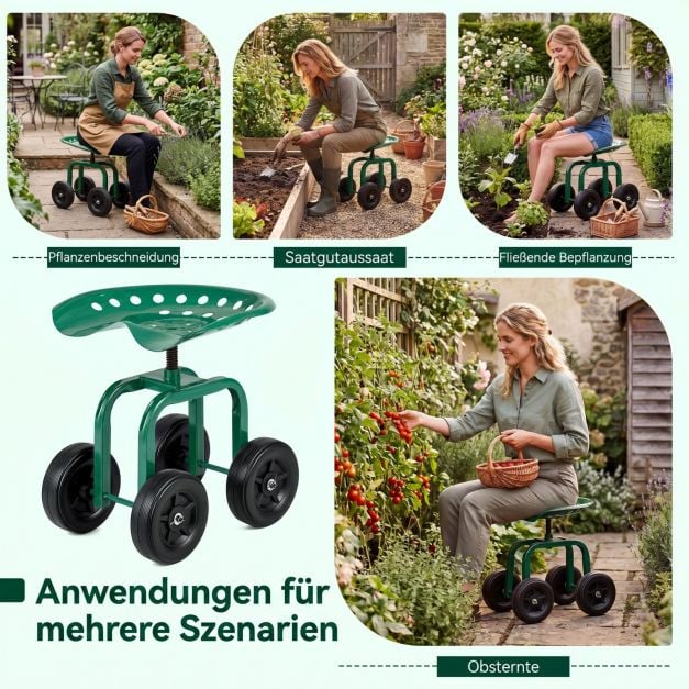 Coast Verrijdbare Tuinwerkstoel – 360° Draaibaar – 40-50 cm – Groen