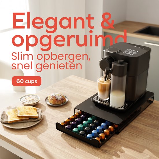 KitchenBrothers Koffiecups Houder - Capsulehouder - Geschikt voor Nespresso - 60 Cups - Cuphouder - Met Lade - Zwart