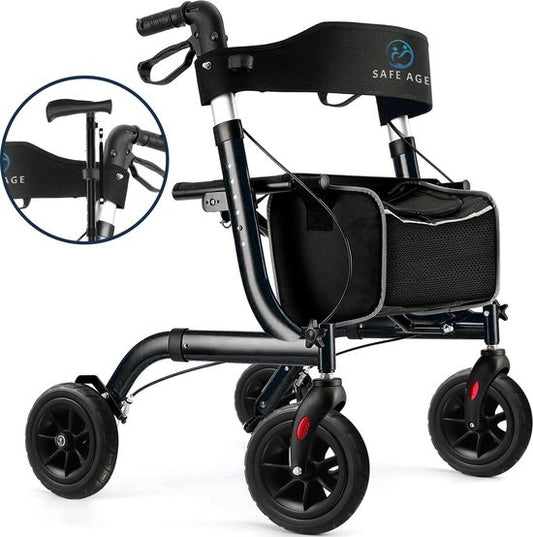 SafeLife Rollator – Verstelbaar, Opvouwbaar & Met Zitfunctie – 137 kg draagvermogen – 70 x 61 x 95 cm – Zwart