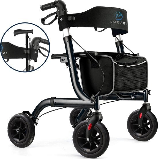 SafeLife Rollator – Verstelbaar, Opvouwbaar & Met Zitfunctie – 137 kg draagvermogen – 70 x 61 x 95 cm – Zwart