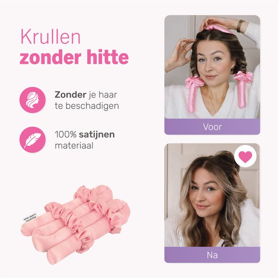 Soft & Silky Heatless curls - Satin - Incl. 2 scrunchies en 1 haarklip - Haarrollers - Krulspelden - Krullen zonder hitte - Haarkruller - Krullend haar producten