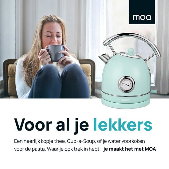 MOA Waterkoker Retro - 1.8L - RVS - BPA vrij - 2200W - 21.30x21.40x28.60 cm - Pastel Groen