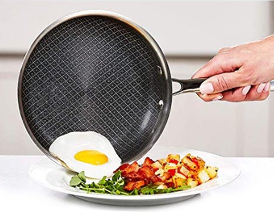 LIVINGTON Titan Pan - gecoate roestvrijstalen pan 28 cm met diamanten antiaanbaklaag - ovenvaste hoge pan voor alle soorten fornuizen
