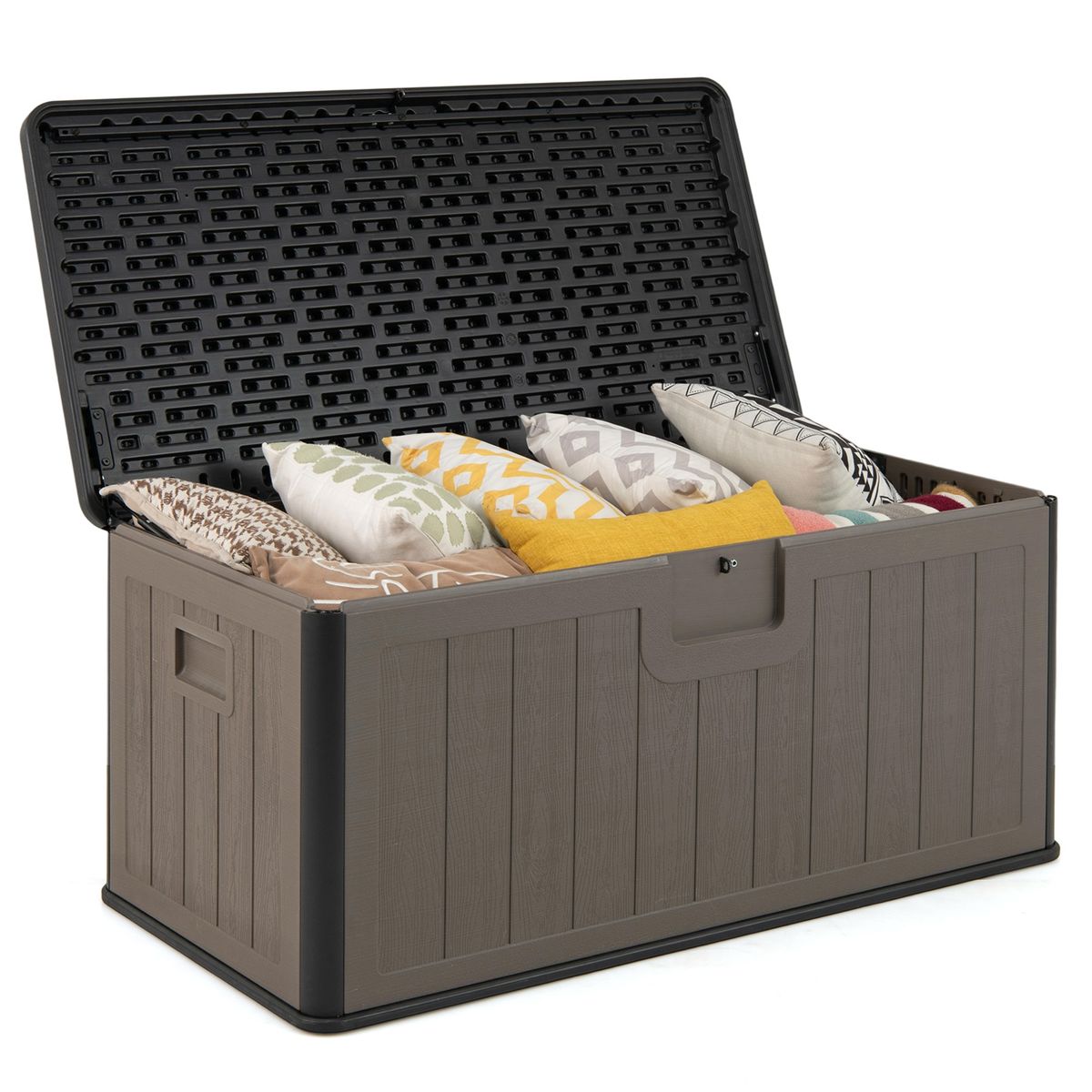 Coast Tuinbox - Kussenbox 378 liter - Waterdicht - Met afsluitbaar deksel - Zwart en bruin