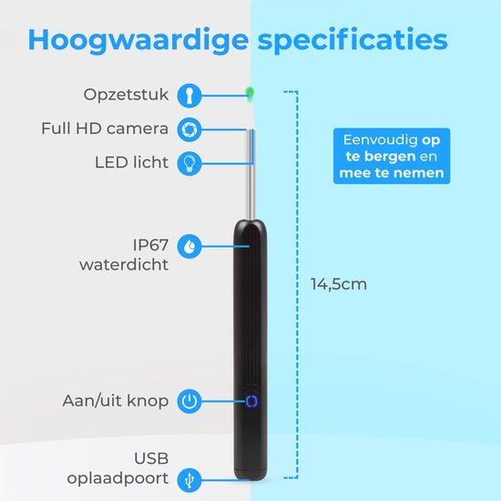 Nuvance - Oorsmeer Verwijderaar met Camera App - Oorreiniger - Oor Schoonmaken Set - Oorspuit - Earscratcher - Incl. Reinigingsset