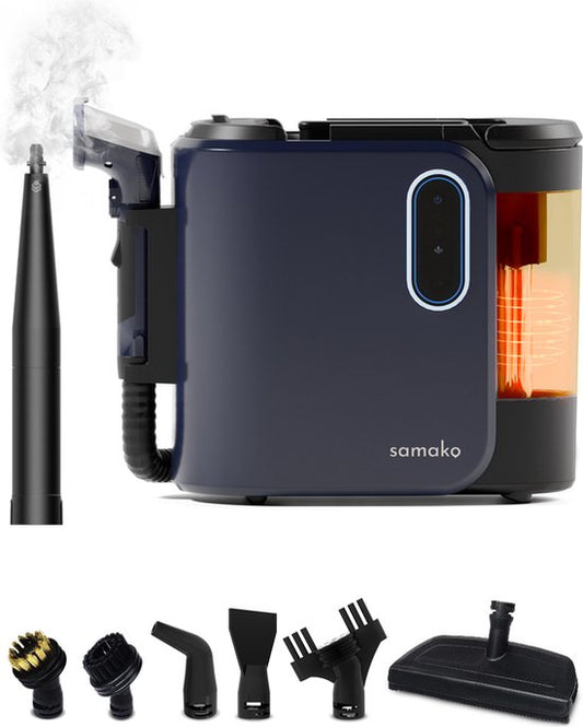 Tapijtreiniger PowerClean Pro 1800W - Stoomreiniger en vlekkenreiniger - 8 Opzetstukken - 100° Stoom - Bankreiniger - Meubelreiniger - Handstomer - Matrasreiniger - Samako