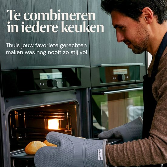 Castagnola Ovenwanten - Hittebestendige Overhandschoenen - Siliconen Ovenwanten - Hittebestendig tot 250°C - EN407 Gecertificeerd - Katoen - Grijs