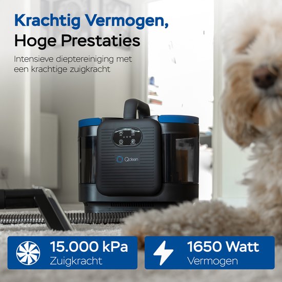 Qclean® Tapijtreiniger - 4-in-1 Vlekkenreiniger & Stoomreiniger - 105°C Stoom - Zetelreiniger - Zelfreinigend - Incl. Schoonmaakmiddel